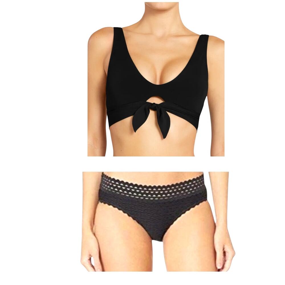 Robin Piccone Black Bikini Set Ava Top M & Chira Bottom L NWT retails $180